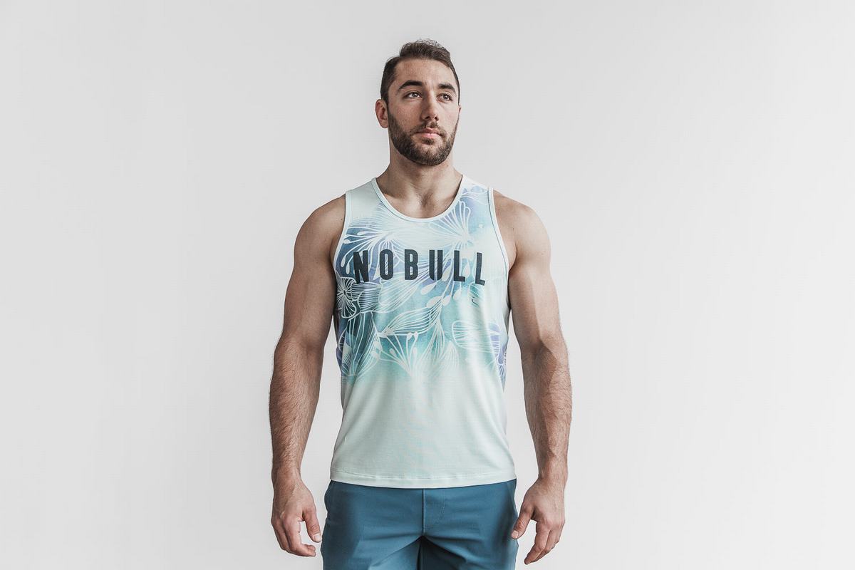 Nobull Men\'s Tank Tops Green Floral | Australia (SV8054)